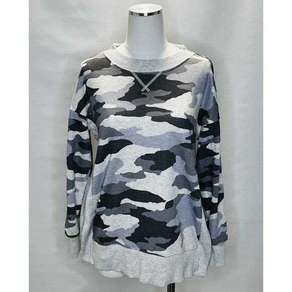 Aerie Sweatshirt Womens XS Gray Camo Boxy Side Slits Oversized Pullover NEW - Picture 1 of 9